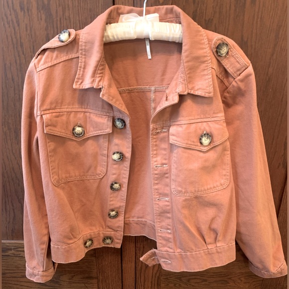 Free People Eisenhower Denim Jacket. Color: Terracotta. Size: L - Picture 1 of 4